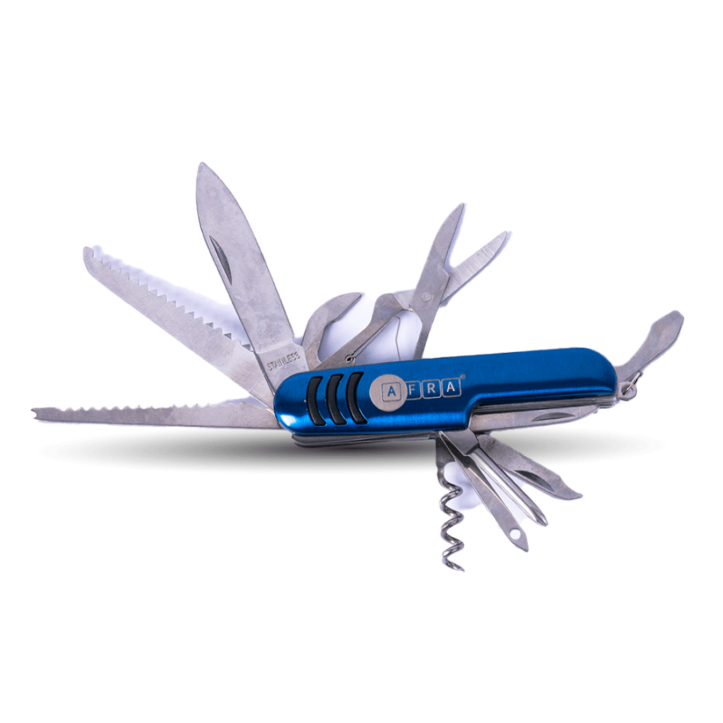 AFRA 11-in-1 Multifunction Knife - Model AF005MK | Blue | Stainless Steel | Compact Foldable Tool