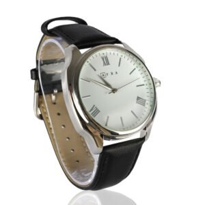 AFRA RYDER GENTS WATCH SILVER CASE WHITE DIAL BLACK LEATHER
