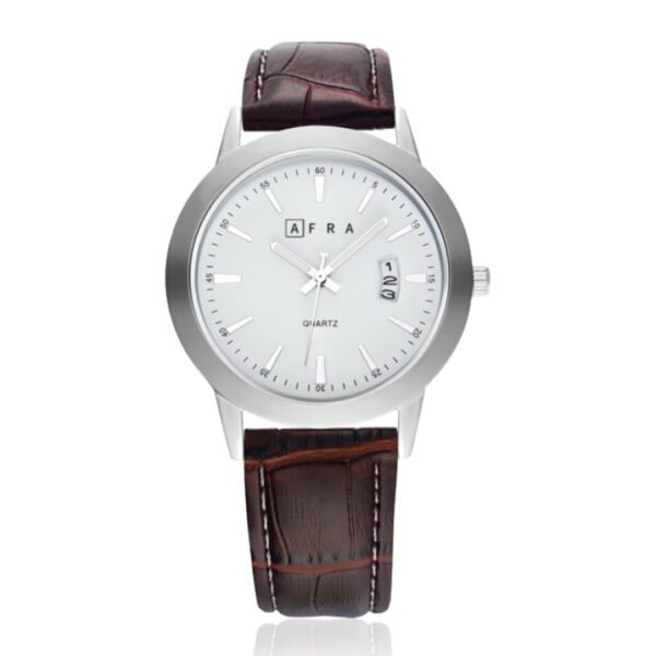 AFRA Lumen Gentleman?s Watch, Silver Stainless Steel Case, Time & Date, Leather Strap, Water Resistant 30m