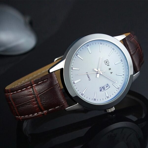 AFRA Lumen Gentleman?s Watch, Silver Stainless Steel Case, Time & Date, Leather Strap, Water Resistant 30m - Image 2