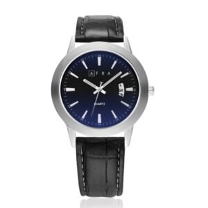 AFRA Lumen Gentleman?s Watch, Silver Stainless Steel Case, Time & Date, Leather Strap, Water Resistant 30m