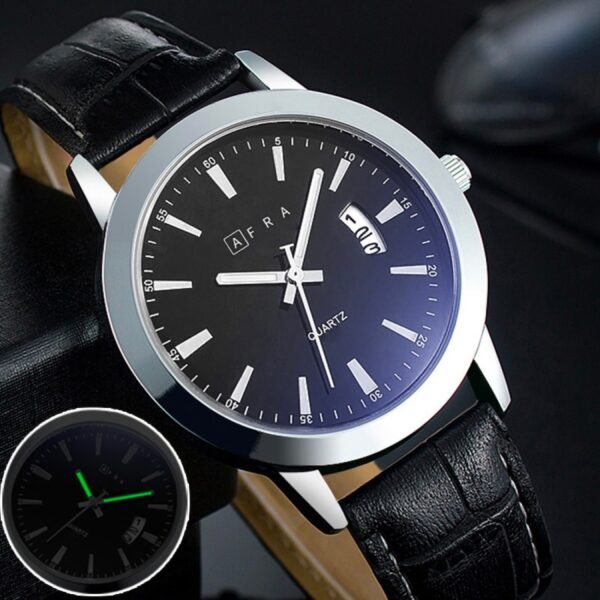 AFRA Lumen Gentleman?s Watch, Silver Stainless Steel Case, Time & Date, Leather Strap, Water Resistant 30m - Image 2