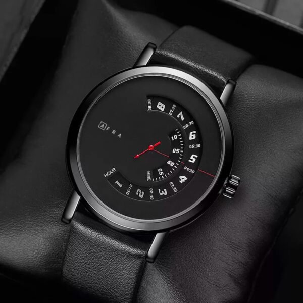 AFRA Phantom Gentleman?s Watch, Metal Case, Black Dial, Leather Strap, Water Resistant 30m - Image 3