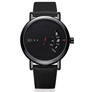 AFRA Phantom Gentleman?s Watch, Metal Case, Black Dial, Leather Strap, Water Resistant 30m