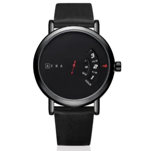 AFRA Phantom Gents Watch | Metal Case | Black Dial | Leather Strap | 30m Water Resistant | AF10501