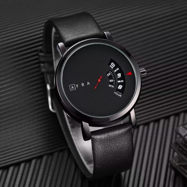 AFRA Phantom Gentleman?s Watch, Metal Case, Black Dial, Leather Strap, Water Resistant 30m - Image 2