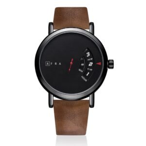 AFRA Phantom Gentleman?s Watch, Metal Case, Black Dial, Leather Strap, Water Resistant 30m