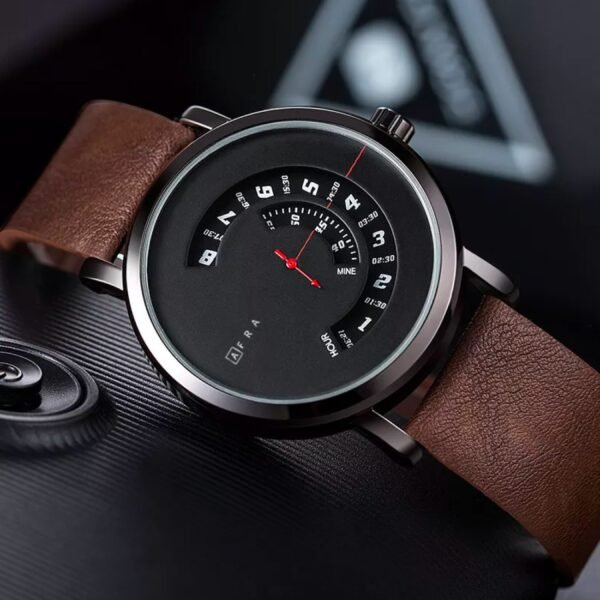 AFRA Phantom Gentleman?s Watch, Metal Case, Black Dial, Leather Strap, Water Resistant 30m - Image 2