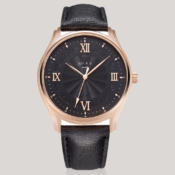 AFRA Maximus Gentleman?s Watch, Rose Gold Case, Leather Strap, Water Resistant 30m