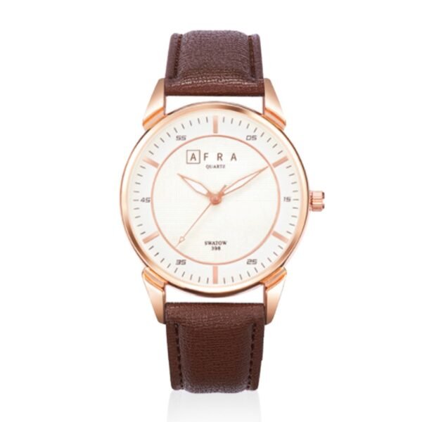 AFRA Conrad Gentleman?s Watch, Design, Rose Gold Metal Alloy Case, Leather Strap, Water Resistant 30m