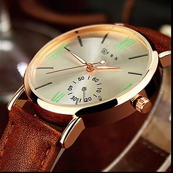 AFRA TRITON GENTS WATCH ROSE GOLD CASE WHITE DIAL BROWN LEATHER - Image 3