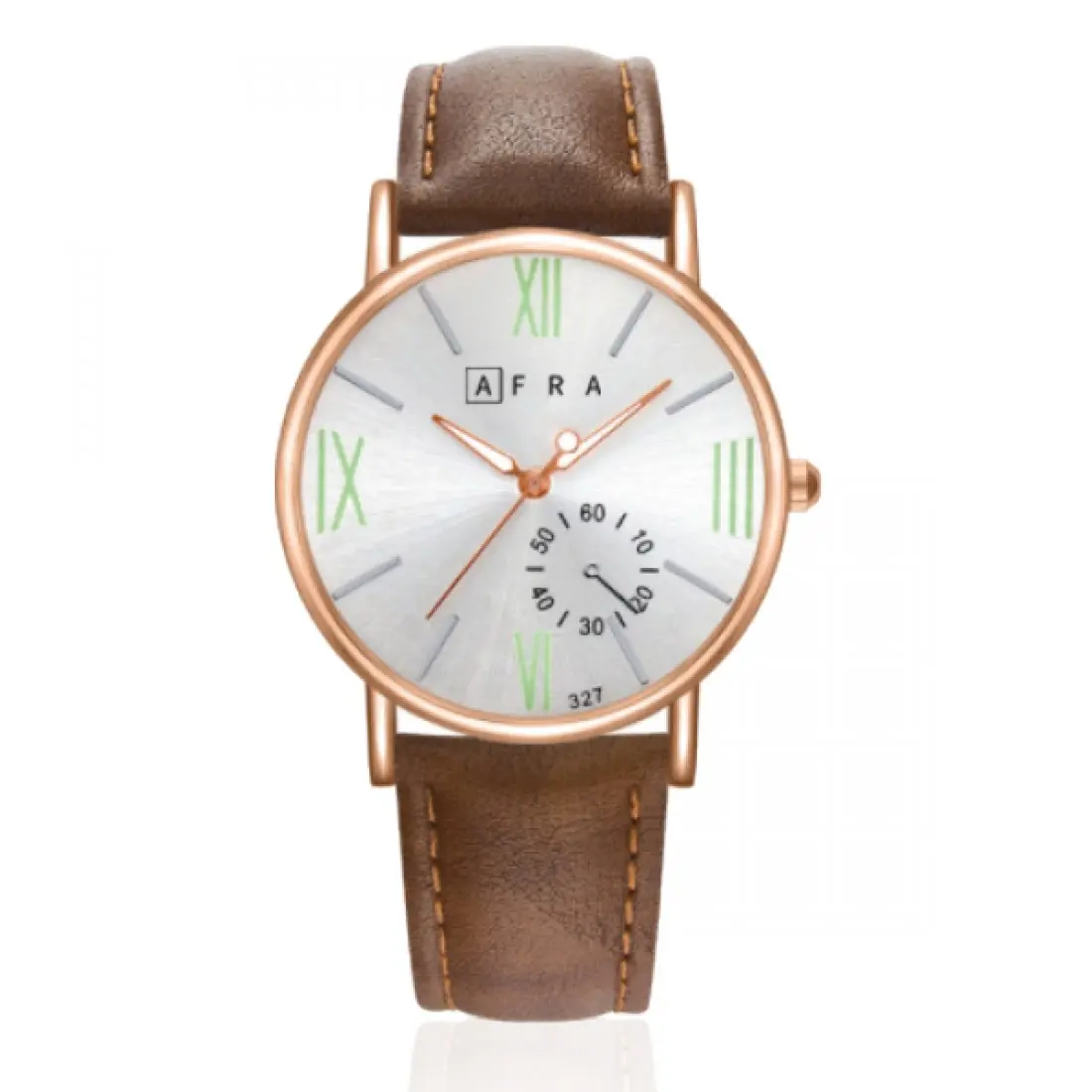 AFRA Triton Gents Watch | Rose Gold Case | White Dial | Brown Leather Strap | Model AF10801