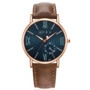 AFRA TRITON GENTS WATCH ROSE GOLD CASE BLUE DIAL BROWN LEATHER