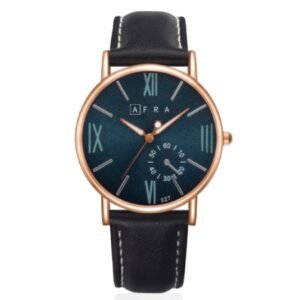 AFRA TRITON GENTS WATCH ROSE GOLD CASE BLUE DIAL BLACK LEATHER