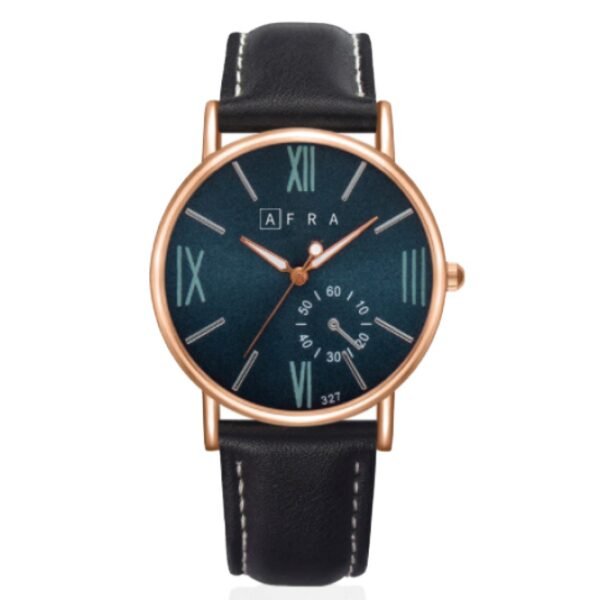 AFRA TRITON GENTS WATCH ROSE GOLD CASE BLUE DIAL BLACK LEATHER