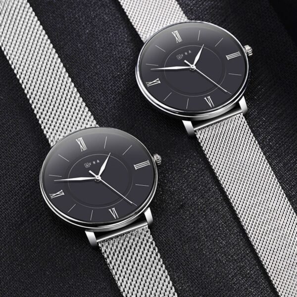 AFRA AMBROSE GENTS WATCH SILVER CASE BLACK DIAL SILVER MESH BRACELET - Image 3