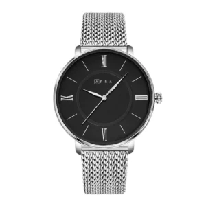 AFRA Ambrose minimalist gents watch with silver mesh strap and black dial – Model AF10902