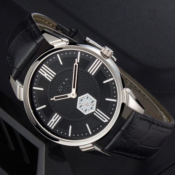 AFRA MOMENT GENTS WATCH SILVER CASE BLACK DIAL BLACK LEATHER - Image 2