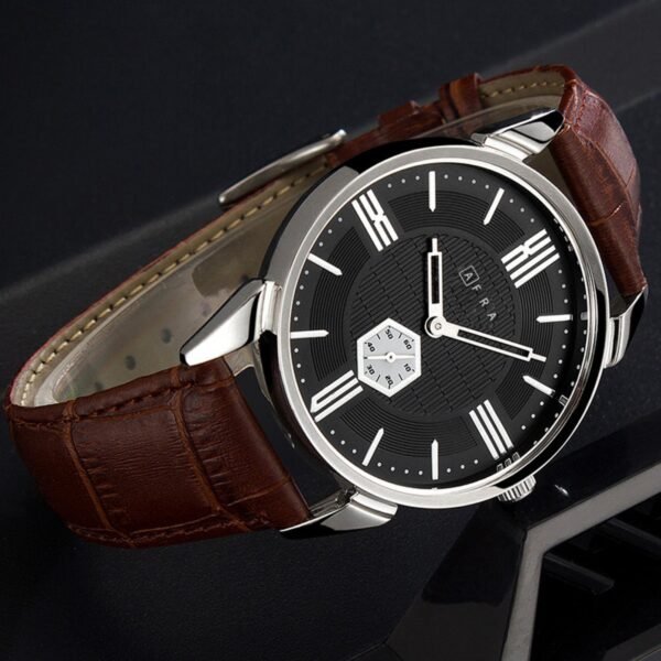 AFRA Moment Gents Watch | Silver Case | Black Dial | Brown Leather Strap | Model AF11003 - Image 3