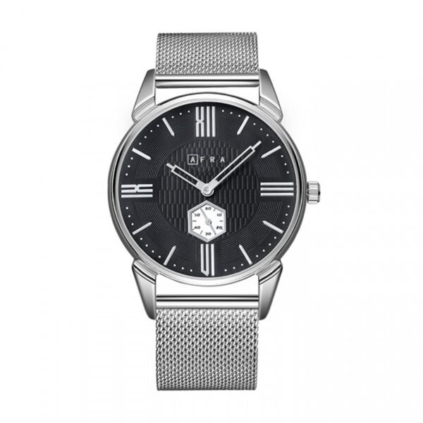 AFRA Moment Gents Watch | Silver Case | Black Dial | Silver Mesh Bracelet | Model AF11004
