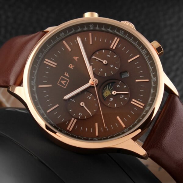 AFRA Crescent Gents Watch | Rose Gold Case | Brown Dial | Brown Leather Strap | Model AF11102 - Image 2
