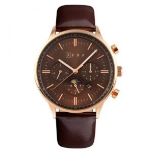 AFRA CRESCENT GENTS WATCH ROSE GOLD CASE BROWN DIAL BROWN LEATHER