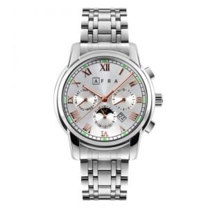 AFRA MOONSTONE GENTS WATCH SILVER CASE WHITE DIAL SILVER BRACELET