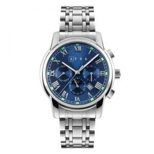 AFRA MOONSTONE GENTS WATCH SILVER CASE BLUE DIAL SILVER BRACELET