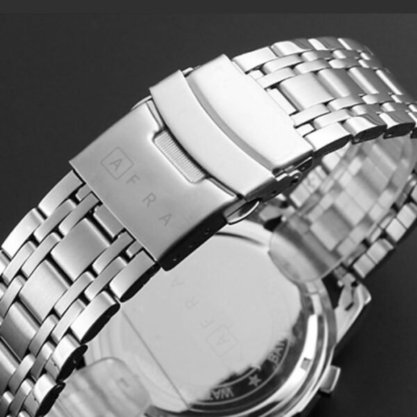 AFRA MOONSTONE GENTS WATCH SILVER CASE BLACK DIAL SILVER BRACELET - Image 3