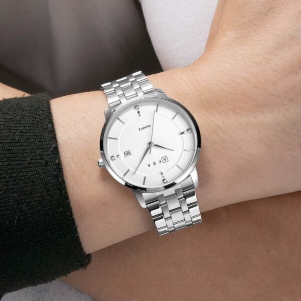 AFRA RYKER GENTS WATCH SILVER CASE WHITE DIAL SILVER BRACELET - Image 2