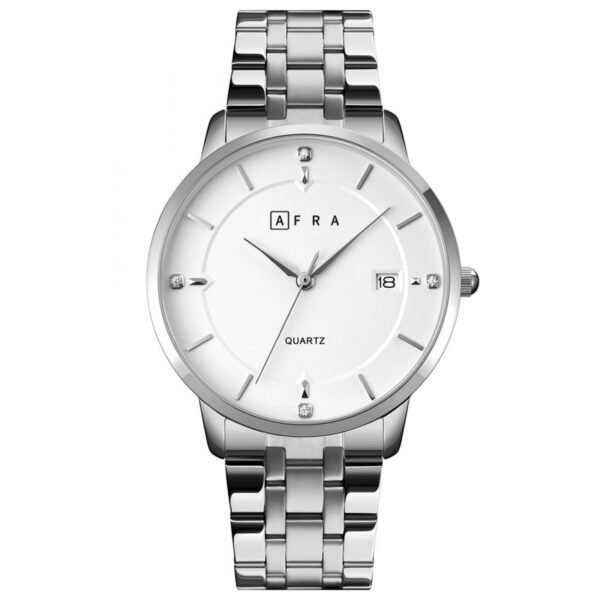 AFRA RYKER GENTS WATCH SILVER CASE WHITE DIAL SILVER BRACELET - Image 3