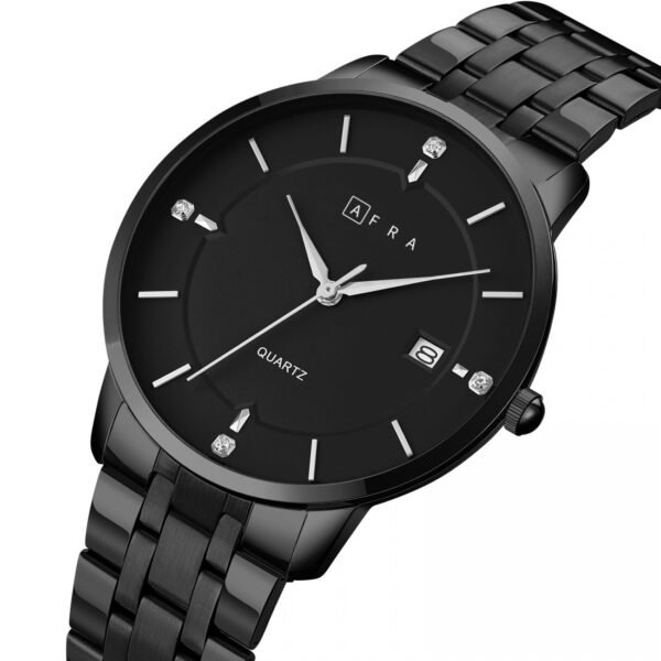 AFRA RYKER GENTS WATCH BLACK CASE BLACK DIAL BLACK BRACELET - Image 2