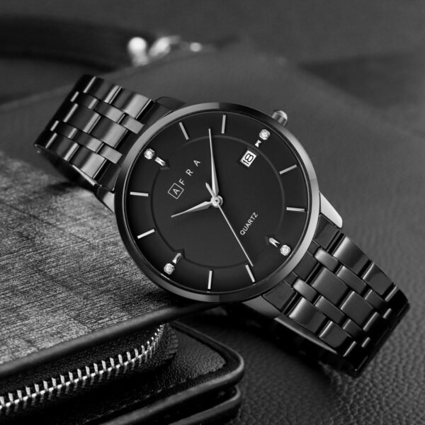 AFRA RYKER GENTS WATCH BLACK CASE BLACK DIAL BLACK BRACELET - Image 3