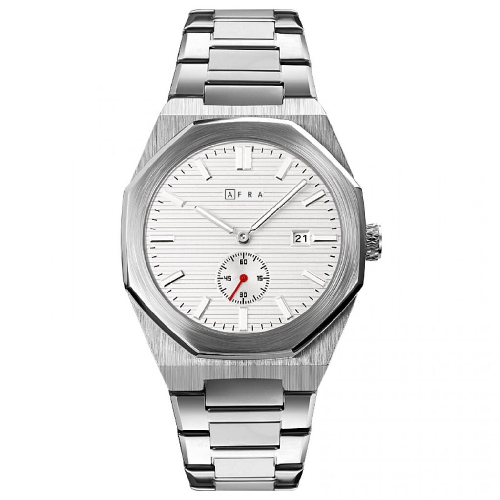 AFRA Octavian Gents Watch | Silver Case | White Dial | Silver Bracelet | Model AF11401