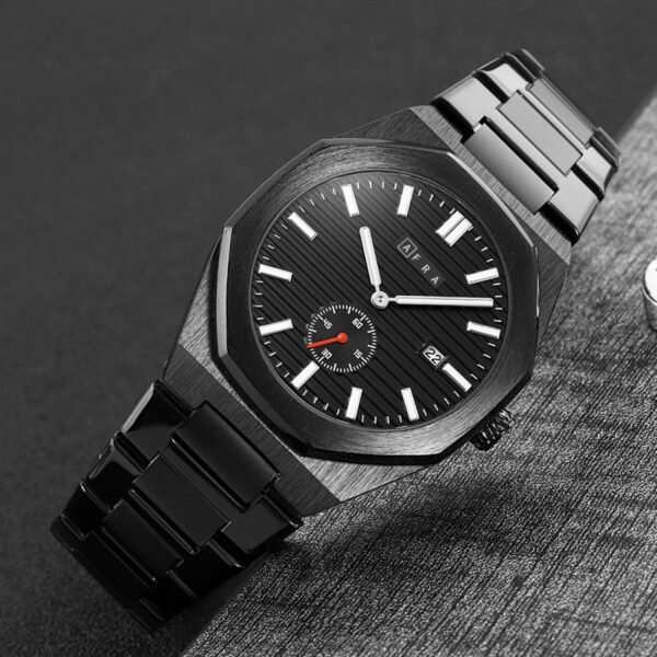 AFRA OCTAVIAN GENTS WATCH BLACK CASE BLACK DIAL BLACK BRACELET - Image 2