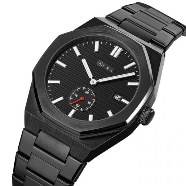 AFRA OCTAVIAN GENTS WATCH BLACK CASE BLACK DIAL BLACK BRACELET - Image 3