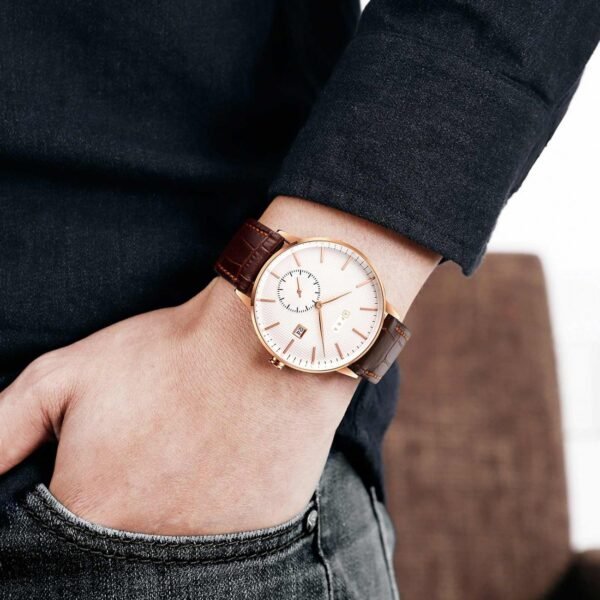 AFRA RADIUS GENTS WATCH ROSE GOLD CASE WHITE DIAL BROWN LEATHER - Image 2