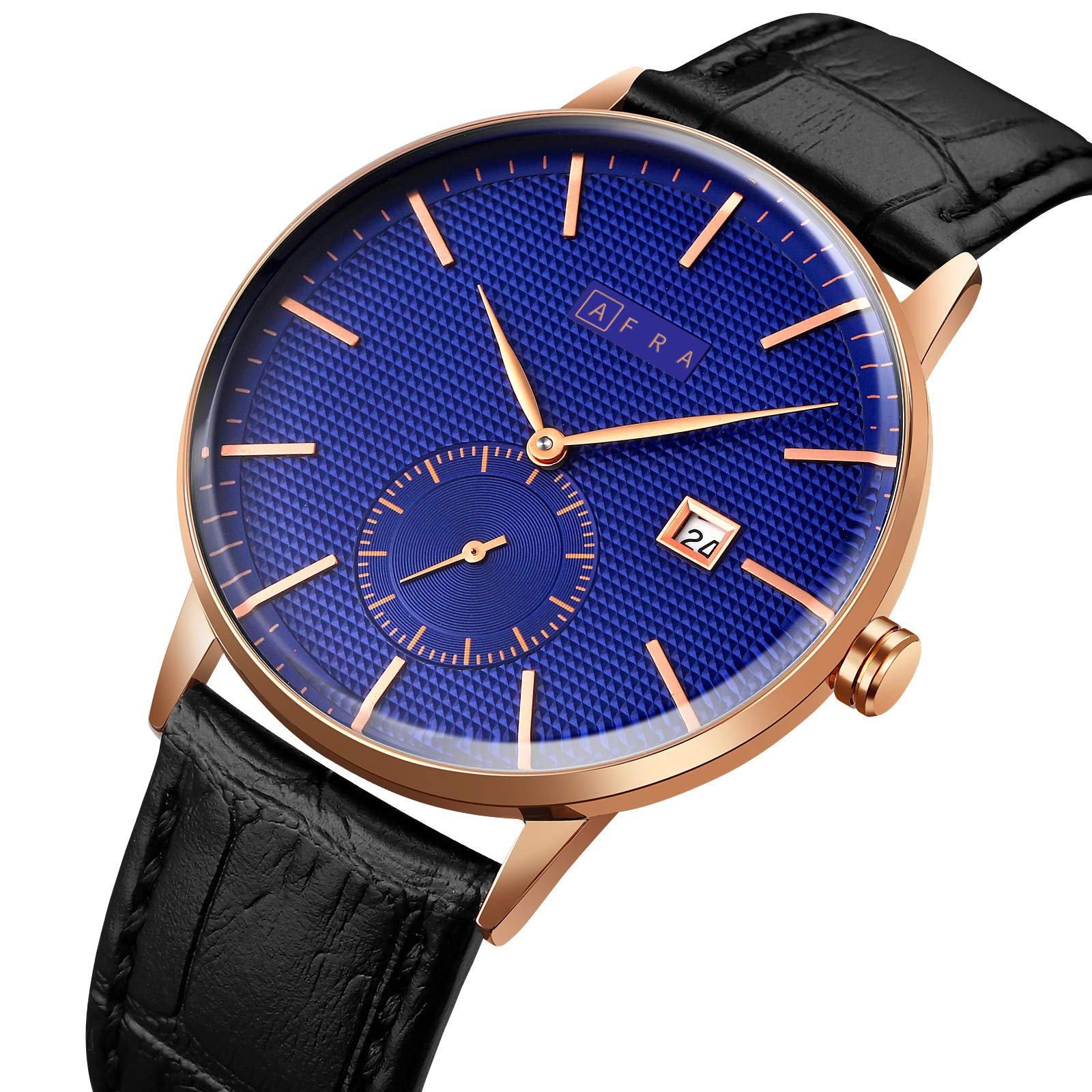 AFRA Radius Gents Watch | Rose Gold Case | Blue Dial | Black Leather Strap | AF11503 - Image 2