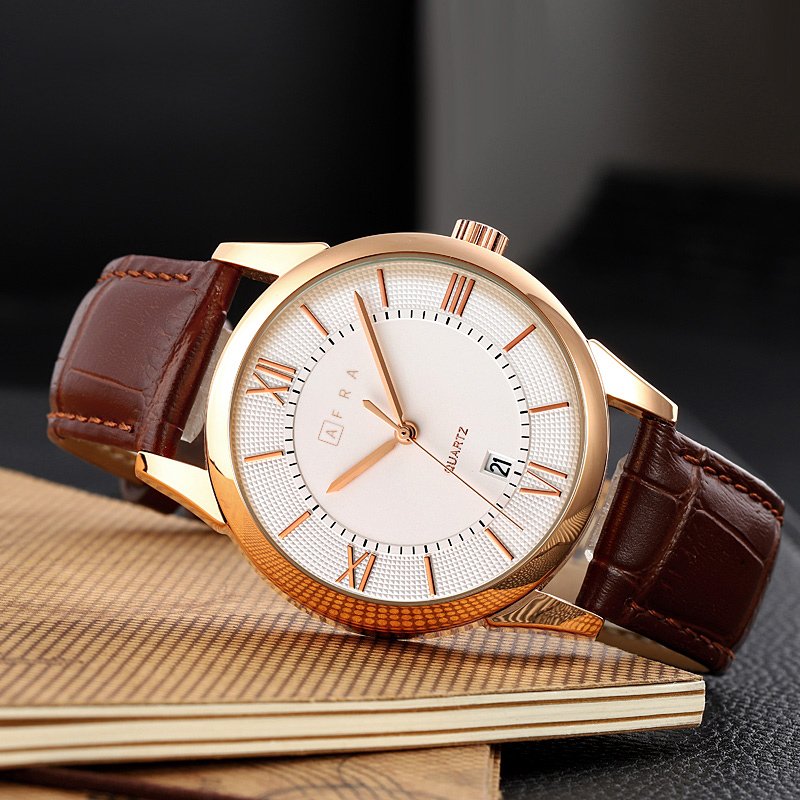 AFRA Oberon Gents Watch | Rose Gold Case | White Dial | Black Leather Strap | AF11601 - Image 4