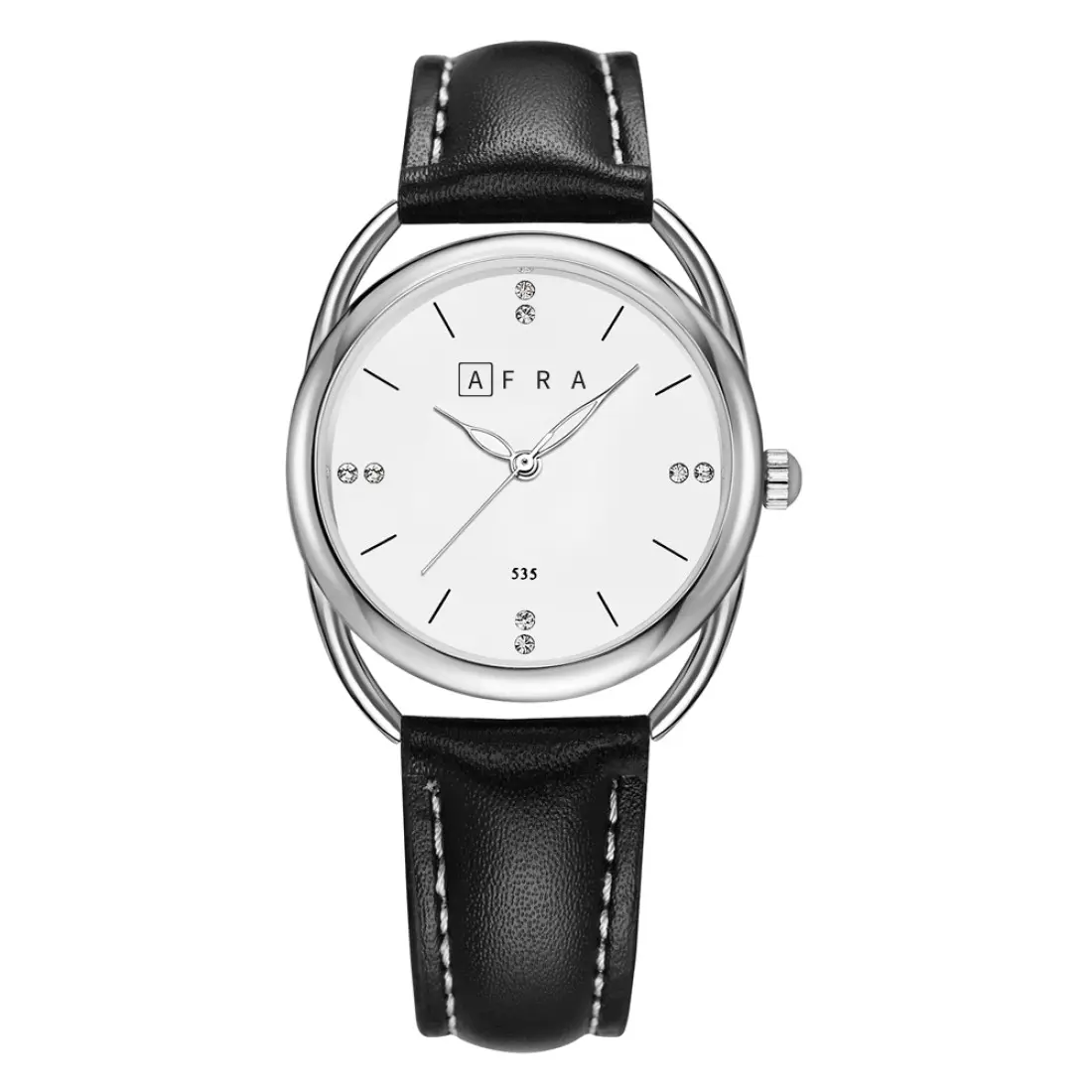 AFRA Carina Ladies Watch, Lightweight Silver Metal Case, Leather Strap, Water Resistant 30m