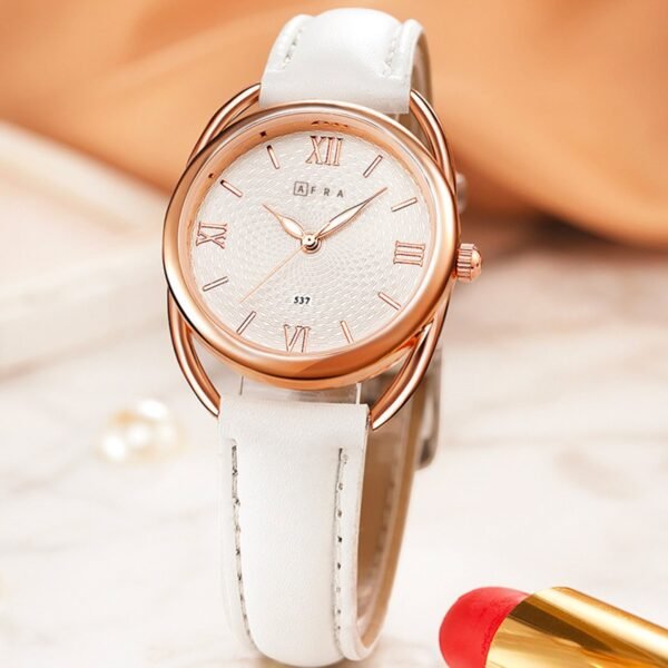 AFRA Carina Ladies Watch, Lightweight Rose Gold Metal Case, Leather Strap, Water Resistant 30m - Image 3