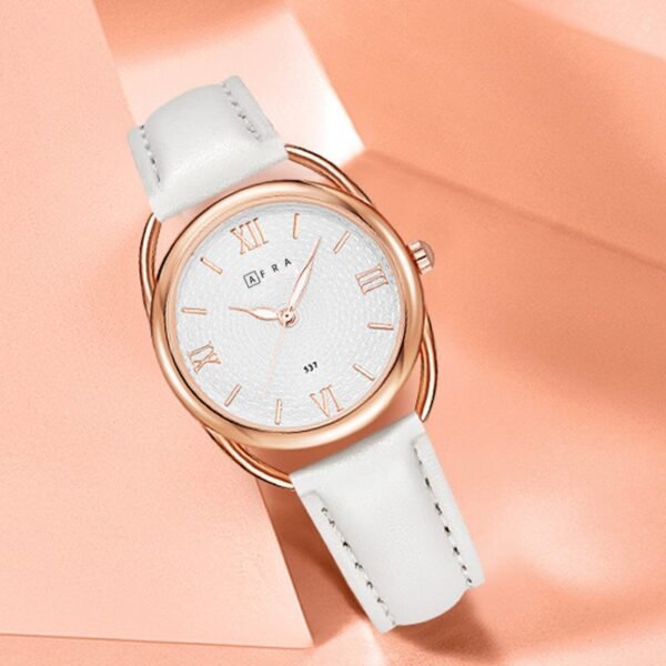 AFRA Carina Ladies Watch, Lightweight Rose Gold Metal Case, Leather Strap, Water Resistant 30m - Image 2