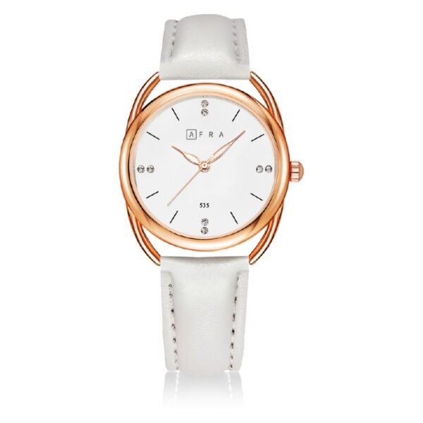 AFRA Carina Ladies Watch, Lightweight Rose Gold Metal Case, Leather Strap, Water Resistant 30m