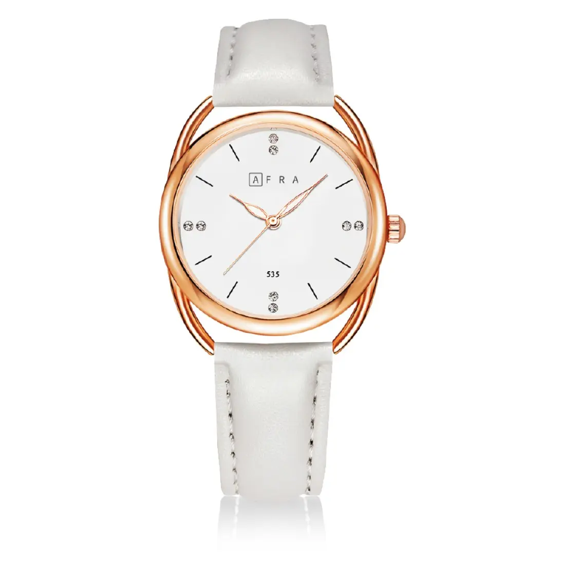 AFRA Carina Ladies Watch, Lightweight Rose Gold Metal Case, Leather Strap, Water Resistant 30m