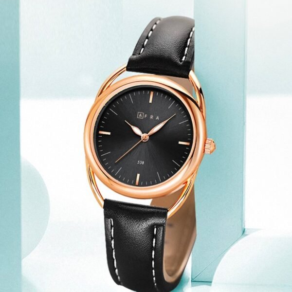 AFRA Carina Ladies Watch, Lightweight Rose Gold Metal Case, Leather Strap, Water Resistant 30m - Image 3