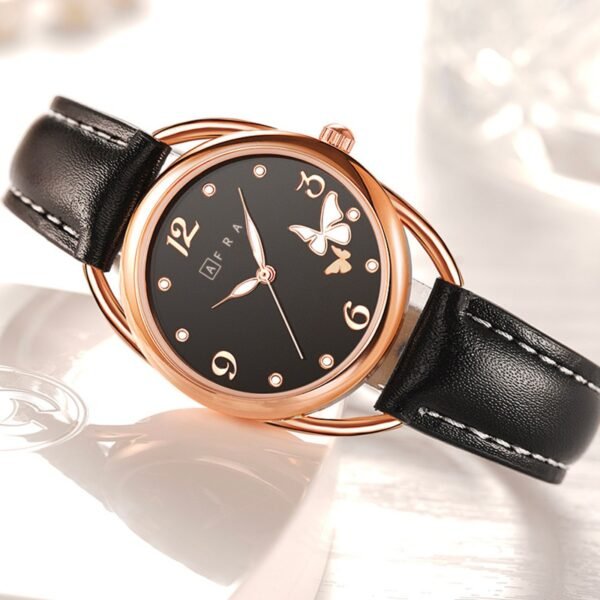AFRA Carina Ladies Watch, Lightweight Rose Gold Metal Case, Leather Strap, Water Resistant 30m - Image 2