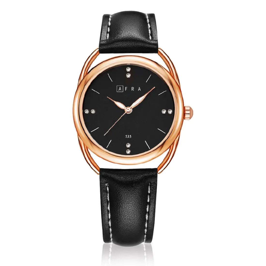 AFRA Carina Ladies Watch, Lightweight Rose Gold Metal Case, Leather Strap, Water Resistant 30m