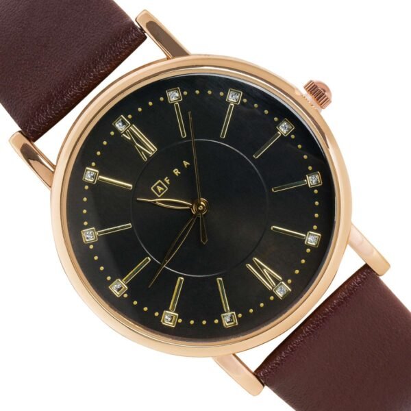 AFRA Kara Ladies Watch, Lightweight Rose Gold Metal Case, Leather Strap, Water Resistant 30m - Image 2