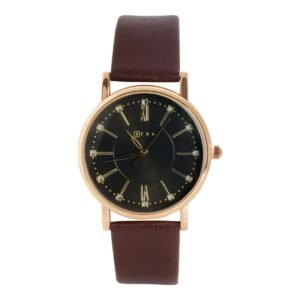 AFRA Kara Ladies Watch, Lightweight Rose Gold Metal Case, Leather Strap, Water Resistant 30m