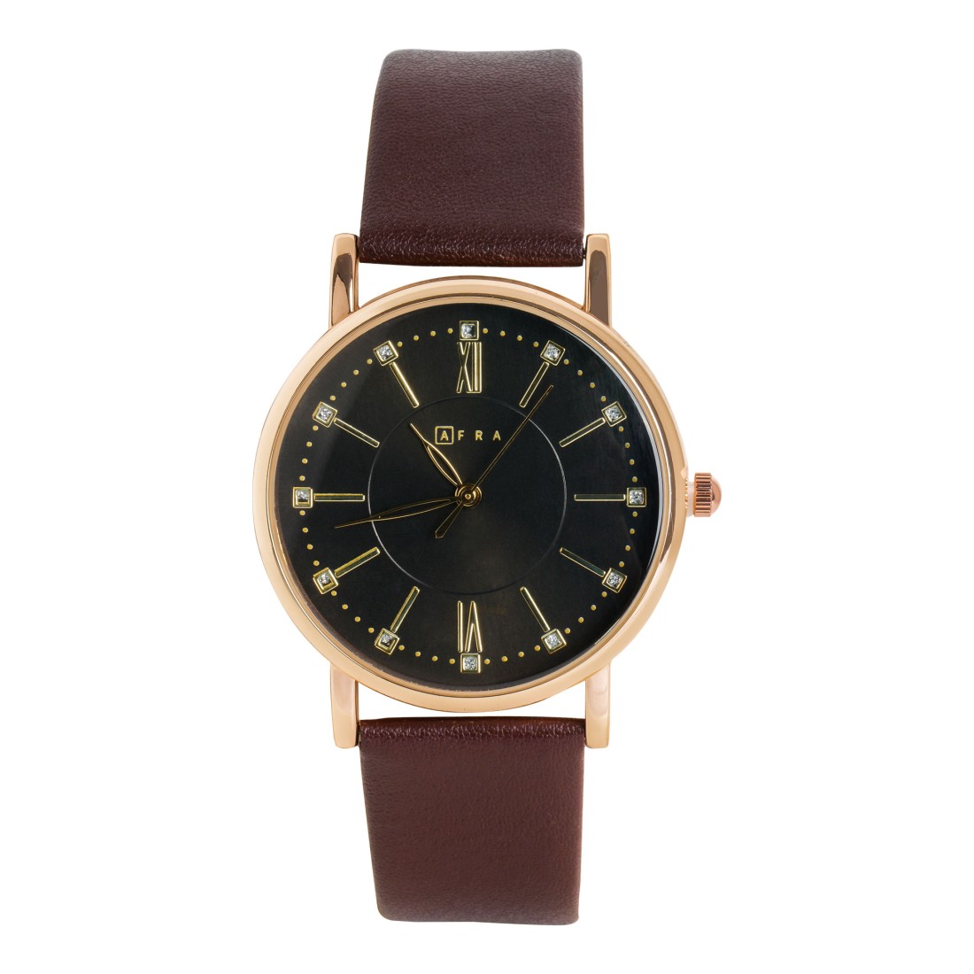 AFRA Kara Lady?s Watch, Lightweight Rose Gold Metal Case, Leather Strap, Water Resistant 30m